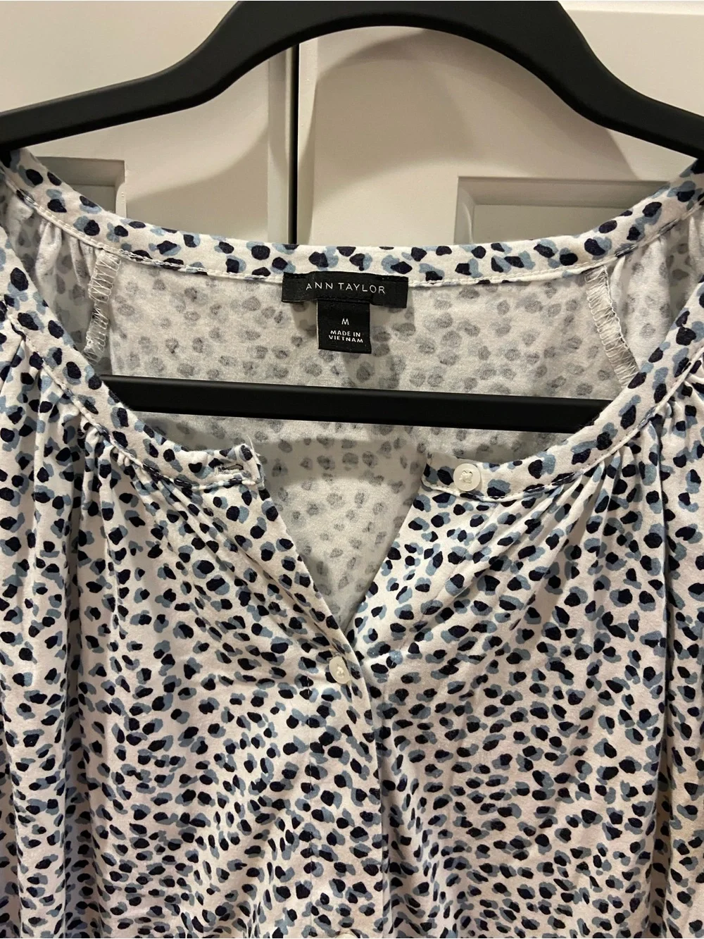 LOFT White Blouse with Navy Dot Print